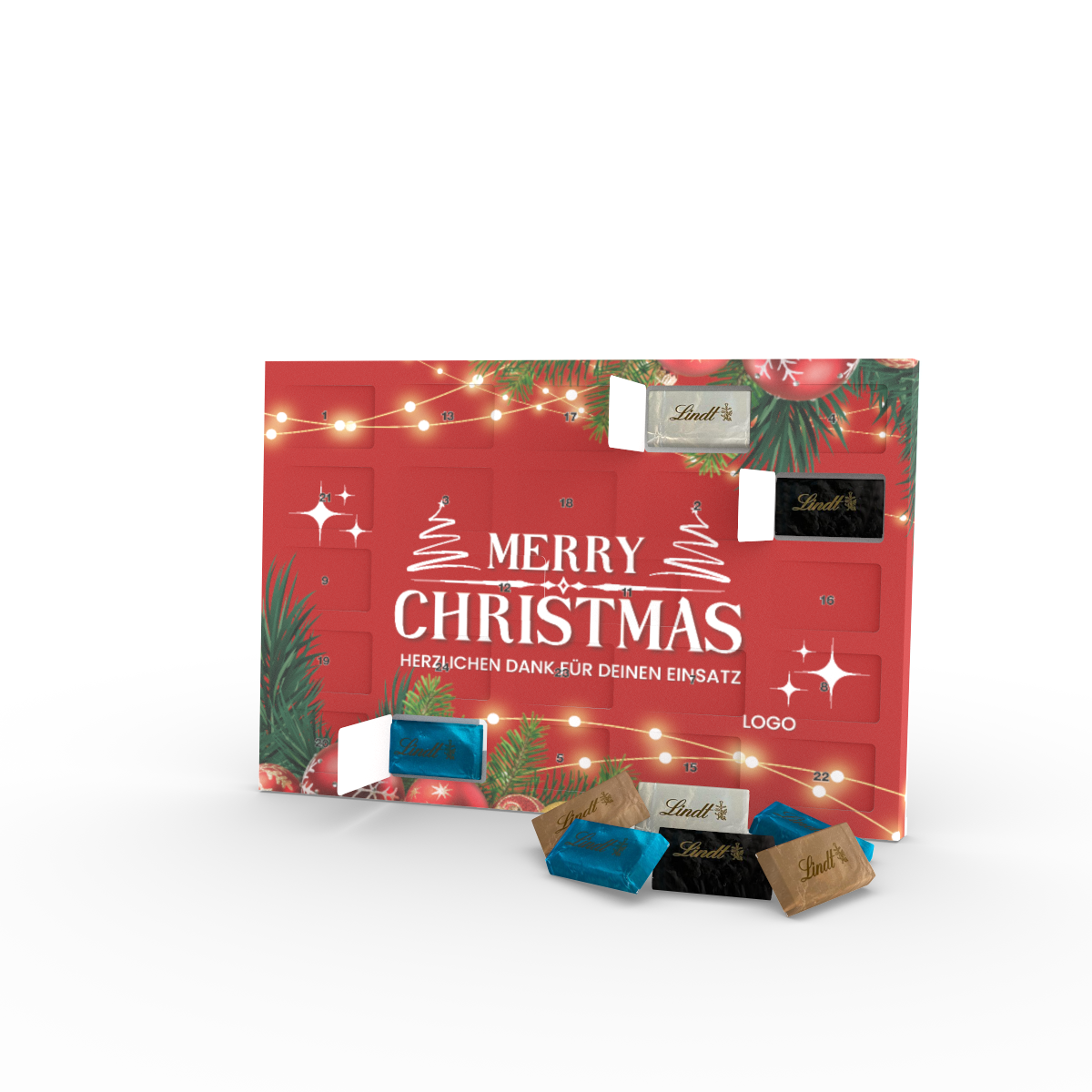 Das ideale Werbegeschenk: Adventskalender mit leckeren Lindt-Schokoladentafeln
