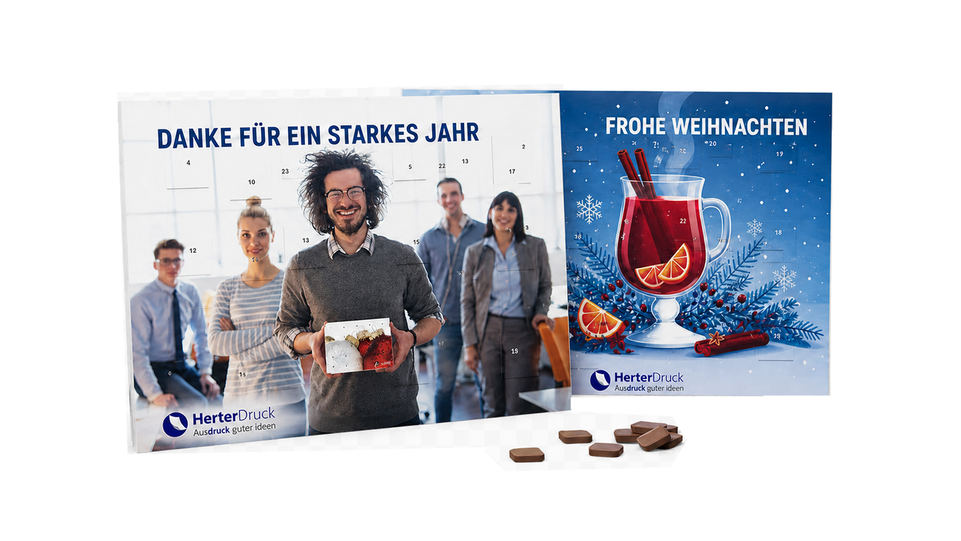 Firmen-Adventskalender Großformat Querformat mit Team- und Weihnachtsmotiv